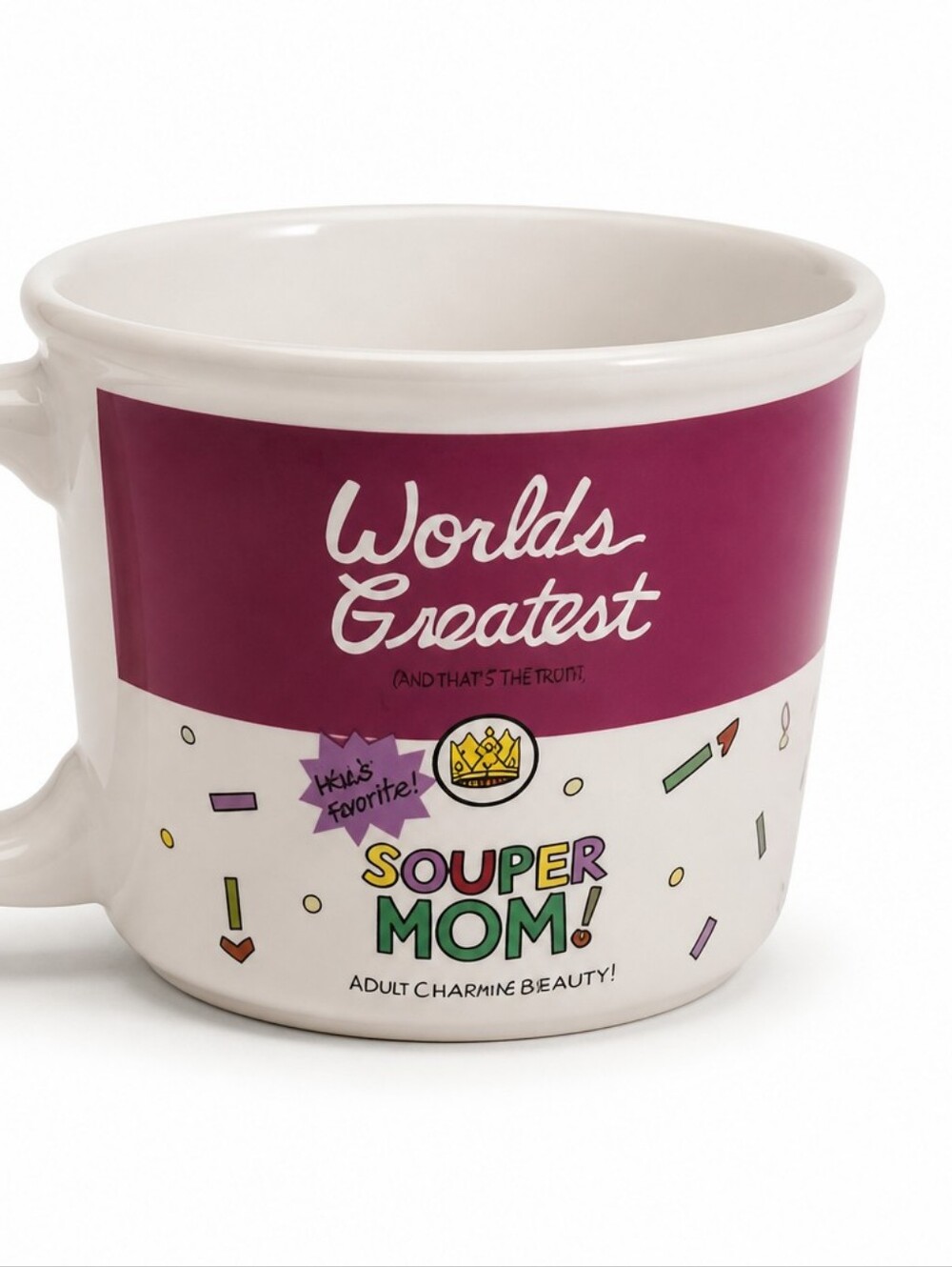 Worlds Greatest Souper Mom! Ceramic Mug - White and Deep Magenta. #234